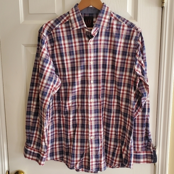 Linea Uomo Stretch plaid button down Mens Large - Picture 1 of 6